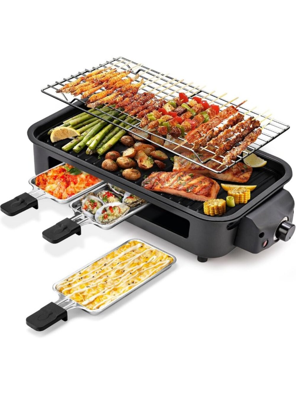 2-in-1 Electric Indoor Grill & Griddle for Kitchen Cooking - Non-Stick, Easy